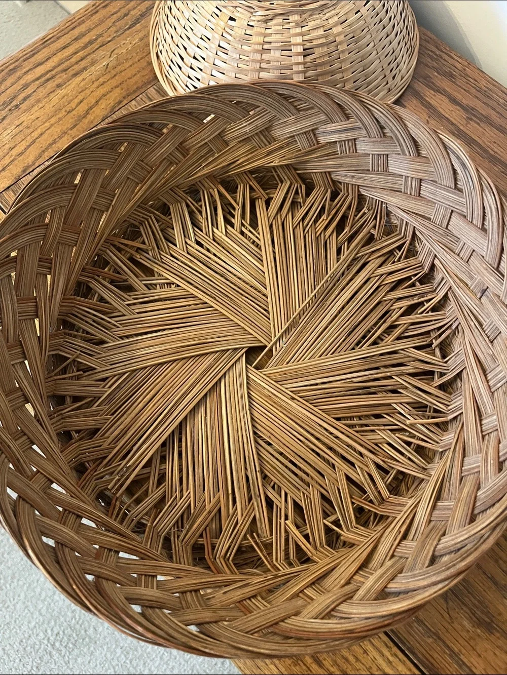 Three Woven Decorative Baskets - Natural Brown Rattan